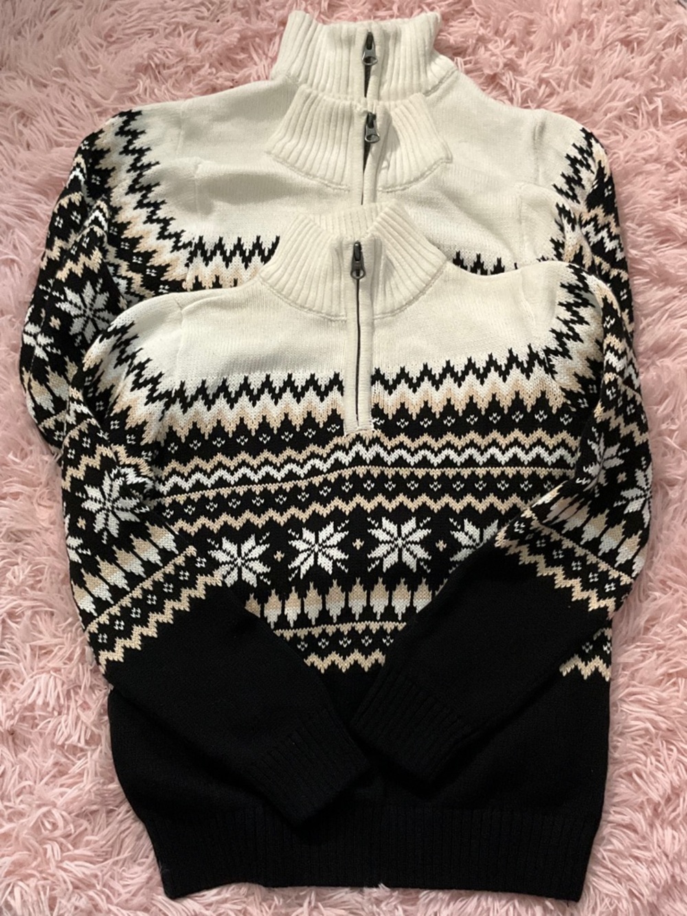 Classic Fair Isle Half-Zip Sweater - White, Black, Cream